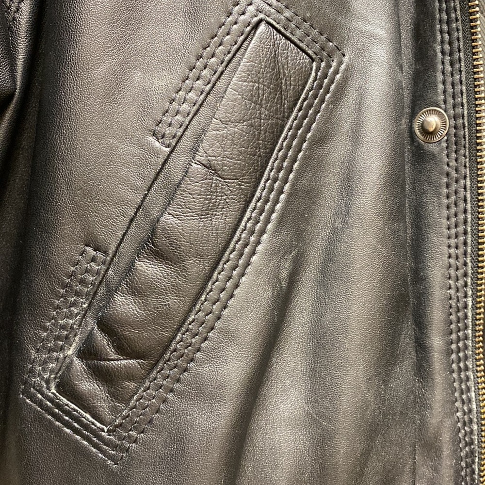 VINTAGE mens Genuine leather coat jacket L - Picture 5 of 8